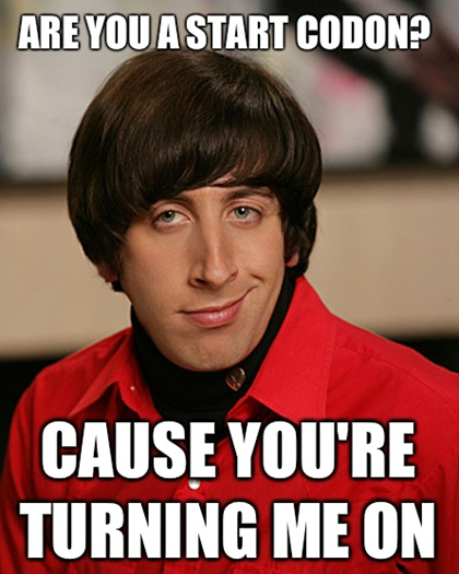 Science pick-up lines - Are you a start codon, because you are turning me on.