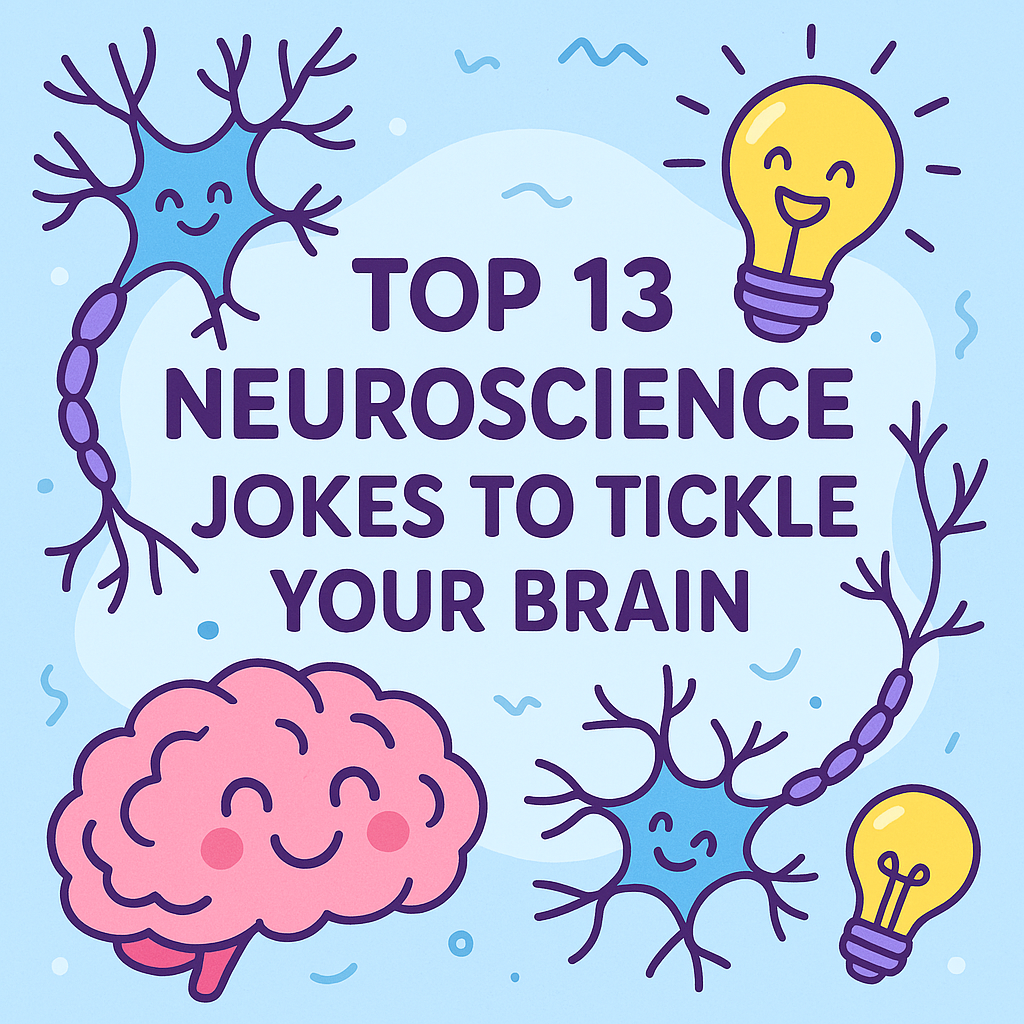 A cheerful and clean featured image for a blog post titled 'Top 13 Neuroscience Jokes to Tickle Your Brain'