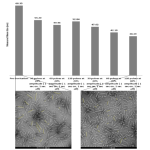 Fibril size changes with sonication